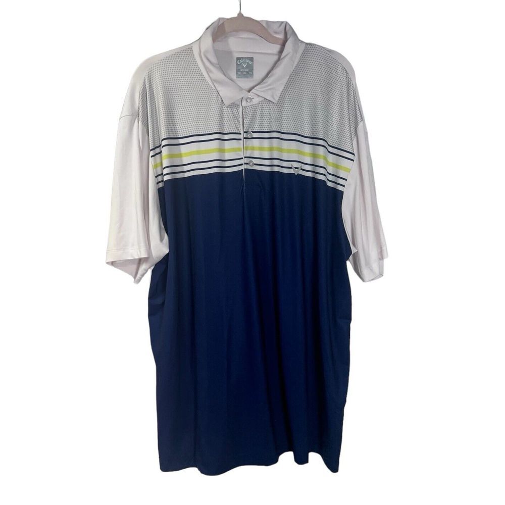 Callaway Opti Dri Men's Golf Polo Shirt Blue White Stripe Size XXL